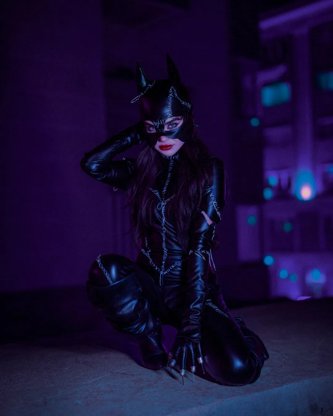 woman in latex cat costume